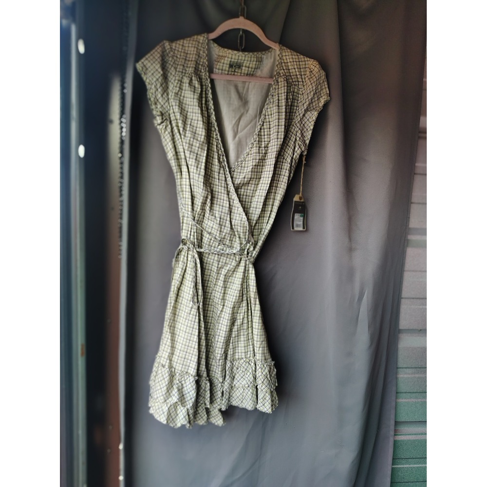 Converse‎ One Star Womens Green Plaid Wrap Dress Ruffle Hem V-Neck NWT